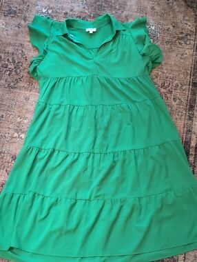 Umgee Bright Green Tiered Midi-Dress with Ruffle Sleeves